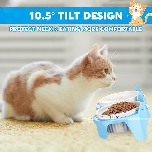 1 Set Double Ceramic Cat Bowls Elevated Tilted Cat Food Bowls Raised Ceramic Pet Bowls with Stand Dog Cat Food and Water Bowl Set Tall Feet Feeding Bowls Dishes for Pet Cats Dogs(Blue) in Saudi Arabia