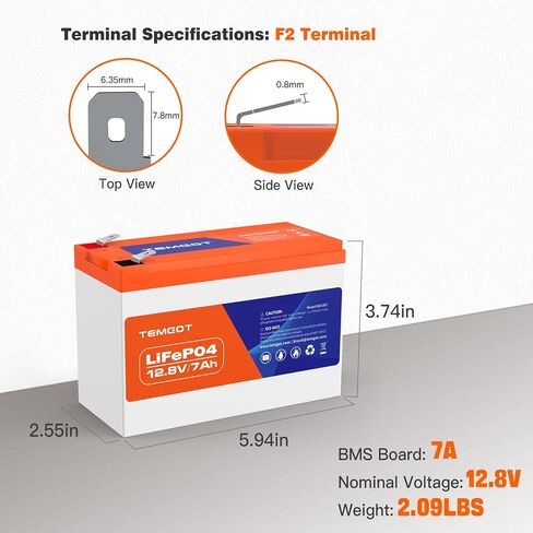 12V 7Ah LiFePO4 Lithium Battery, Built-in 7A BMS, 5000+ Deep Cycle Rechargeable Battery Perfer for Fish Finder, UPS, Kid Car, Ride on Toys and Alarm System, etc. in Saudi Arabia