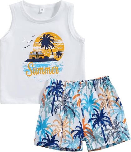 Karwuiio Toddler Baby Boys Outfit Sleeveless Vest Tank Tops Casual Shorts Sets 2PCS Summer Baby Clothes in Saudi Arabia