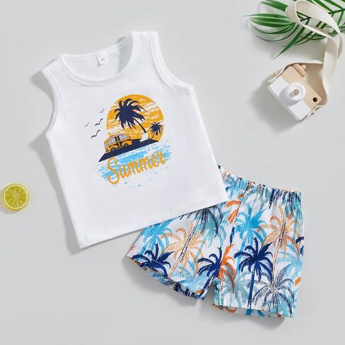 Karwuiio Toddler Baby Boys Outfit Sleeveless Vest Tank Tops Casual Shorts Sets 2PCS Summer Baby Clothes in Saudi Arabia