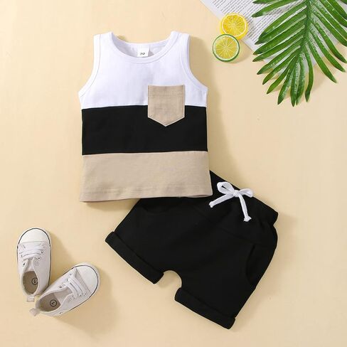 Karwuiio Toddler Baby Boys Outfit Sleeveless Vest Tank Tops Casual Shorts Sets 2PCS Summer Baby Clothes in Kuwait