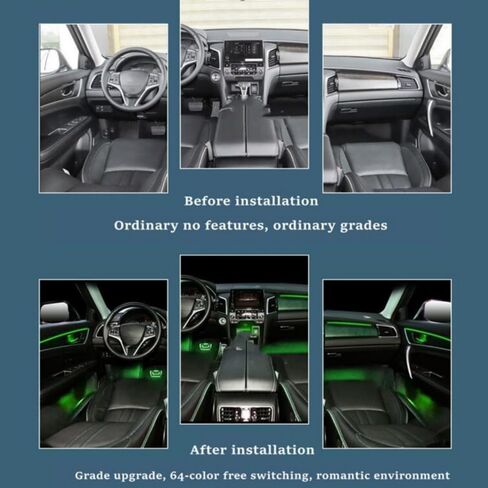 شريط إضاءة LED داخلي للسيارة من الأكريليك والتحكم في المنطقة المزدوجة، RGB 18 في 1 مع 162 بوصة 593 LED مجموعات الإضاءة المحيطة بالألياف البصرية، 16 مليون لون وظيفة الصوت النشطة أضواء نيون السيارة in Kuwait