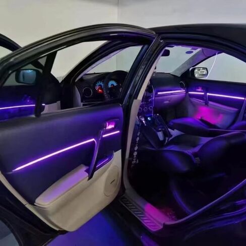 شريط إضاءة LED داخلي للسيارة من الأكريليك والتحكم في المنطقة المزدوجة، RGB 18 في 1 مع 162 بوصة 593 LED مجموعات الإضاءة المحيطة بالألياف البصرية، 16 مليون لون وظيفة الصوت النشطة أضواء نيون السيارة in Kuwait