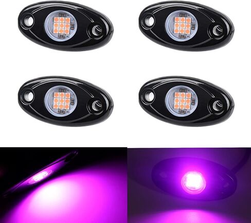 4 القرون الأرجواني LED أضواء الصخور طقم إضاءة تحت الماء IP68 لسيارة شاحنة ATV SUV الطرق الوعرة قارب Underbody توهج درب تلاعب مصباح in Kuwait