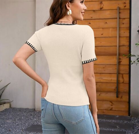 Womens Sweater Tops Slim Fit 2024 Summer Short Sleeve T Shirt Ribbed Knit Pullover Top in Saudi Arabia