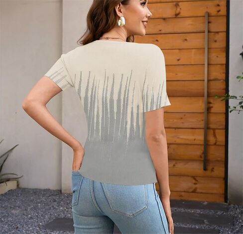 Womens Sweater Tops Slim Fit 2024 Summer Short Sleeve T Shirt Ribbed Knit Pullover Top in Saudi Arabia