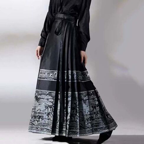 Women's Horse Face Skirt Vintage High Waist Swing A-Line Skirt Black Color Painting Print Chinese Ancient Horse Face Skirt Girls Ancient Costumes in Saudi Arabia