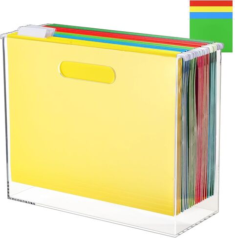 Acrylic File Folder Organizer and 12pcs Hanging File Holders Slim Letter Size Plastic File Box with Handles for Document File Desktop Home Office Classroom 12.2 x 10.24 x 4.9 Inches (Bright,Pure) in Saudi Arabia