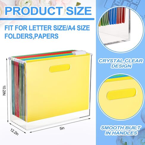 Acrylic File Folder Organizer and 12pcs Hanging File Holders Slim Letter Size Plastic File Box with Handles for Document File Desktop Home Office Classroom 12.2 x 10.24 x 4.9 Inches (Bright,Pure) in Saudi Arabia