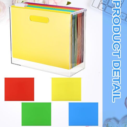 Acrylic File Folder Organizer and 12pcs Hanging File Holders Slim Letter Size Plastic File Box with Handles for Document File Desktop Home Office Classroom 12.2 x 10.24 x 4.9 Inches (Bright,Pure) in Saudi Arabia