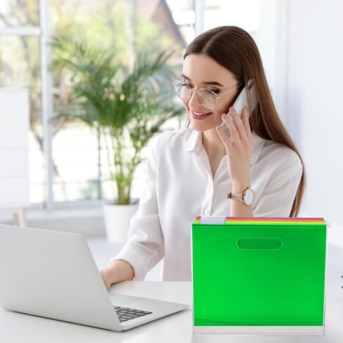 Acrylic File Folder Organizer and 12pcs Hanging File Holders Slim Letter Size Plastic File Box with Handles for Document File Desktop Home Office Classroom 12.2 x 10.24 x 4.9 Inches (Bright,Pure) in Saudi Arabia