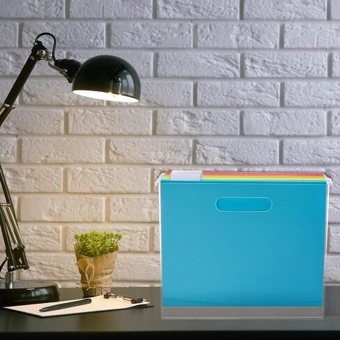 Acrylic File Folder Organizer and 12pcs Hanging File Holders Slim Letter Size Plastic File Box with Handles for Document File Desktop Home Office Classroom 12.2 x 10.24 x 4.9 Inches (Bright,Pure) in Saudi Arabia