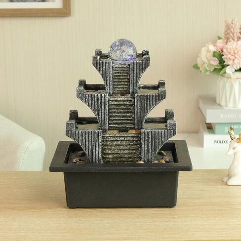 USB Powered Spinning Orb Rock Cascading Tabletop Fountain, Zen Meditation Indoor Waterfall Feature with LED Light for Home Office Bedroom Decor, Relaxation Fountain (Tabletop Fountain B) in Saudi Arabia