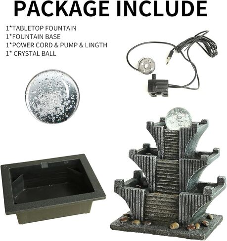 USB Powered Spinning Orb Rock Cascading Tabletop Fountain, Zen Meditation Indoor Waterfall Feature with LED Light for Home Office Bedroom Decor, Relaxation Fountain (Tabletop Fountain B) in Saudi Arabia