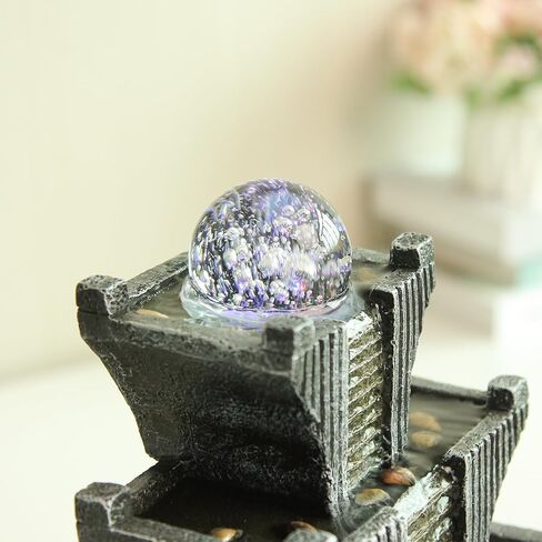 USB Powered Spinning Orb Rock Cascading Tabletop Fountain, Zen Meditation Indoor Waterfall Feature with LED Light for Home Office Bedroom Decor, Relaxation Fountain (Tabletop Fountain B) in Saudi Arabia