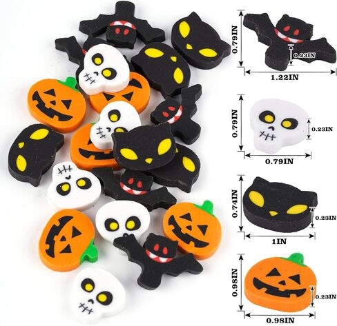 Halloween Erasers for Kids Bulk, Mini Erasers Goody Bag Fille Ghost Pumpkin Bat Cat for Classroom Rewards, Trick or Treat Handouts Stationery, Party Favors(48 Pcs) in Saudi Arabia