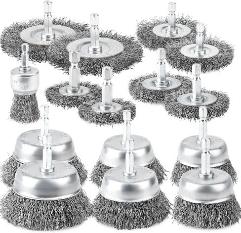 مجموعة من 15 فرشاة سلكية، مع ساق سداسية مقاس 1/4 بوصة، وفرشاة سلكية للمثقاب، وفرشاة سلكية للقالب لقمة الثقب، ومرفق فرشاة سلك من الفولاذ الكربوني لتنظيف الصدأ، وطلاء الشريط، والأسطح المصقولة، إلخ. in Kuwait