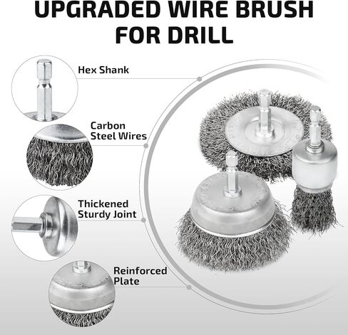 مجموعة من 15 فرشاة سلكية، مع ساق سداسية مقاس 1/4 بوصة، وفرشاة سلكية للمثقاب، وفرشاة سلكية للقالب لقمة الثقب، ومرفق فرشاة سلك من الفولاذ الكربوني لتنظيف الصدأ، وطلاء الشريط، والأسطح المصقولة، إلخ. in Kuwait