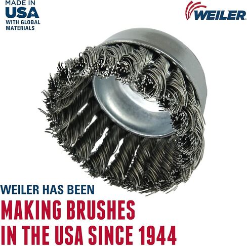 فرشاة كوب سلكية بعقدة صف واحد من Weiler 13285 2-3/4 بوصة، حشو فولاذي 020 بوصة، 1/2 بوصة - 13 صامولة UNC، مصنوعة في الولايات المتحدة الأمريكية in Saudi Arabia