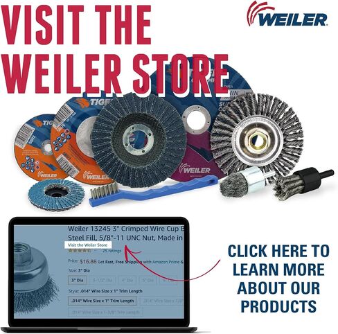 فرشاة كوب سلكية بعقدة صف واحد من Weiler 13285 2-3/4 بوصة، حشو فولاذي 020 بوصة، 1/2 بوصة - 13 صامولة UNC، مصنوعة في الولايات المتحدة الأمريكية in Saudi Arabia