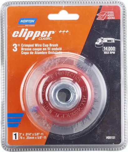 Norton Wire Brush, Clipper 3" Wire Cup Brush for Angle Grinder, Carbon Steel Metal Brush for Cleaning, Crimped Wire Metal Brush, Pack of 1 in Saudi Arabia