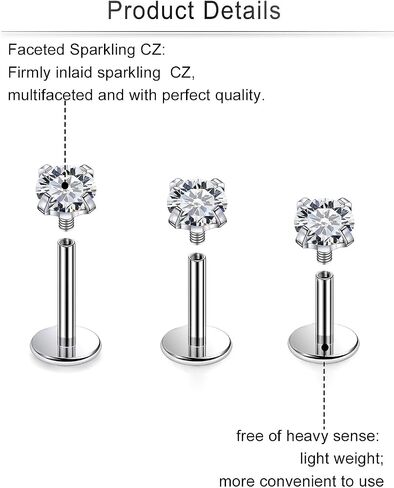Cisyozi 20G 18G 16G F316 Titanium Lip Labret Medusa Monroe Ashley Nose Ring Stud Screw in Piercing Jewelry Hypoallergenic Implant Flat Back Tragus Helix Cartilage Earring for Women Men 6mm 8mm 10mm in Saudi Arabia