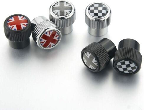 Heinmo for Cooper F/R Series Car إطار عجلة جذع صمام الهواء غطاء غبار - أغطية ساق صمام الإطارات Union Jack 4 قطع (BK-رمادي) in Kuwait