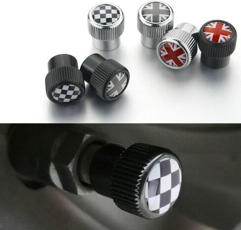 Heinmo for Cooper F/R Series Car إطار عجلة جذع صمام الهواء غطاء غبار - أغطية ساق صمام الإطارات Union Jack 4 قطع (BK-رمادي) in Kuwait