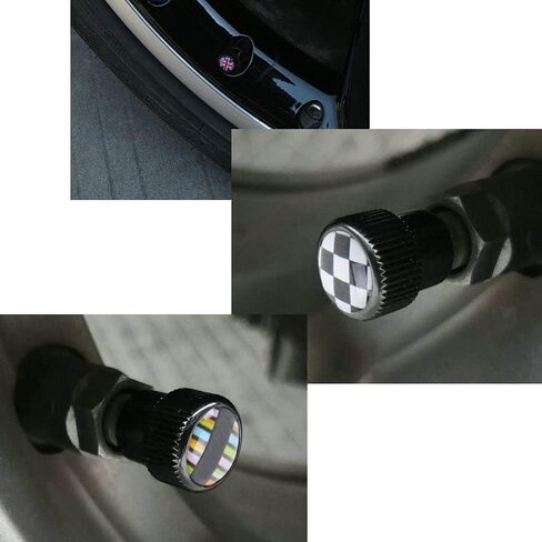 Heinmo for Cooper F/R Series Car إطار عجلة جذع صمام الهواء غطاء غبار - أغطية ساق صمام الإطارات Union Jack 4 قطع (BK-رمادي) in Kuwait