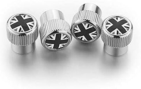Heinmo for Cooper F/R Series Car إطار عجلة جذع صمام الهواء غطاء غبار - أغطية ساق صمام الإطارات Union Jack 4 قطع (BK-رمادي) in Kuwait