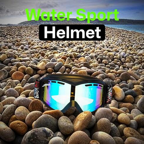 نظارات خوذة Jettribe للرياضات المائية - مجموعة عميقة بإطار عائم ضيق - نظارات مثالية لركوب الطائرات الورقية وركوب الأمواج والتجديف ومغامرات السباق PWC - بما في ذلك عدسة وحقيبة ريفو - أسود غير لامع in Kuwait