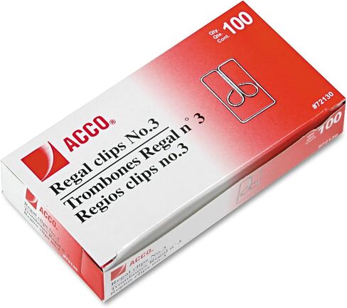 مشابك بومة ريجال من ACCO #3، سلك فولاذي، طول 2.54 سم، فضي، 100 مشبك في كل صندوق (A7072130) in Kuwait