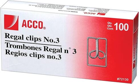 مشابك بومة ريجال من ACCO #3، سلك فولاذي، طول 2.54 سم، فضي، 100 مشبك في كل صندوق (A7072130) in Kuwait