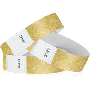 WristCo Metallic Gold Tyvek Wristbands for Events - 100 Count - Comfortable Tear Resistant Paper Bracelets ID Wrist Bands for Concerts Festivals Admission Party Identification in Kuwait