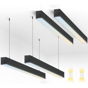 4Pack Up & Down LED Linear Light Fixture 4FT 20-60W 7800LM, 0-10V Dimmable 3000-6500K 5Colors Changing, Seamless Connection Linkable Office Commerical Lighting, Hanging & Surface Mounted Black Housing in Saudi Arabia