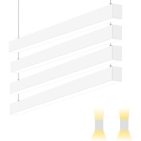 4 عبوات من مصابيح LED الخطية لأعلى ولأسفل 4FT 60W 7800LM، 0-10V عكس الضوء 3000-6500K 5 ألوان متغيرة، اتصال سلس، إضاءة تجارية مكتبية قابلة للربط، غطاء أبيض معلق ومثبت على السطح in Kuwait