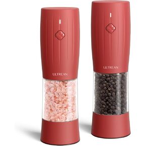 Ultrean Salt and Pepper Grinder Set, Rechargeable Automatic Pepper Mill Shakers, 6 Adjustable Coarseness, LED Light, Kitchen Gadget, Christmas Gifts, Black & White in Kuwait