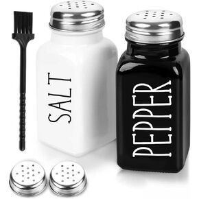Salt And Pepper Shakers Set, Black White Glass Salt Shaker Sets With Stainless Steel Lids, Farmhouse Salt And Pepper Shakers for Cooking, Picnic, Camping, Barbecue, Party-Modern And Cute Kitchen Decor in Kuwait