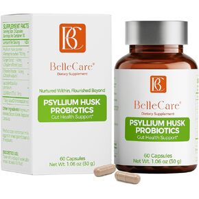 BELLECARE 700mg Psyllium Husk Per Serving Capsules with Probiotic, 60 Capsules, Daily Fiber Supplement for Digestive & Gut Support in Saudi Arabia