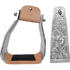 CHALLENGER Western 5" Wide Engraved Angled Aluminum Slanted Saddle Stirrups 51253 in Kuwait