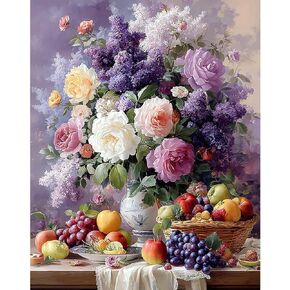 NEWENMO الطلاء بالأرقام للبالغين زهور متعددة الألوان، الطلاء بالأرقام مزهرية زهرة على قماش بدون إطار، لوحة زيتية DIY مثالية للمبتدئين والهوايات والهدايا ديكور جدار المنزل (12 * 16 بوصة) in Kuwait