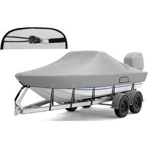 Ratchet Hurricane Proof Heavy Duty Waterproof Boat Cover, 16-18.5ft Mooring & Trailerable 1200D Bass Boat Cover with Motor Cover for Bass Tracker,Gray in Kuwait
