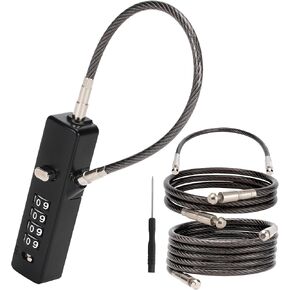 4-Digit Combination Cable Lock, Gate Lock - 3 Replaceable Steel Ropes (11.8", 23.6", 47.2") for Bike, Ski, Fence, Cabinet & Door - Durable & Adjustable - Gun Gray (1 Pack) in Kuwait
