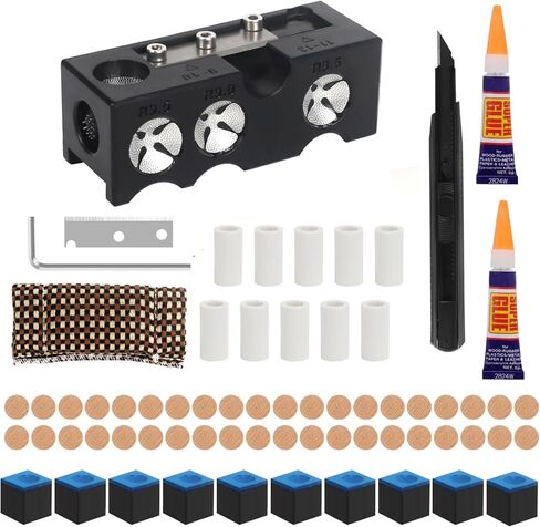 Vefungyan Pool Cue Tip Replacing Kit: 11-in-1 Billiards Pool Cue Tips Shaper with 40pcs 13mm cue Tips and 10 Chalk Cubes in Saudi Arabia