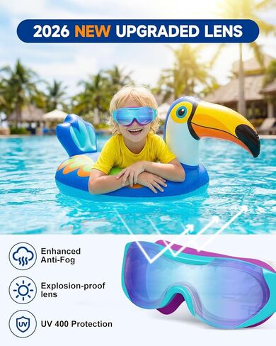نظارات سباحة للأطفال من Zoomsnail، نظارات سباحة مضادة للكسر وتسرب الأشعة فوق البنفسجية للأطفال الصغار من الأولاد والبنات من سن 3 إلى 15 عامًا (أزرق أرجواني) in Kuwait