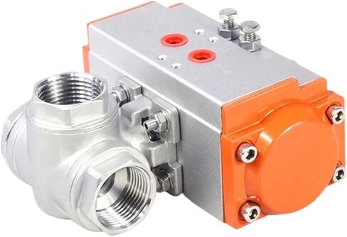 1PCS 1/2" Stainless Steel Pneumatic Three-Way Ball Valve T Type Q614F-16P Three-Piece high Platform Pneumatic Ball Valve(T Type) in Kuwait