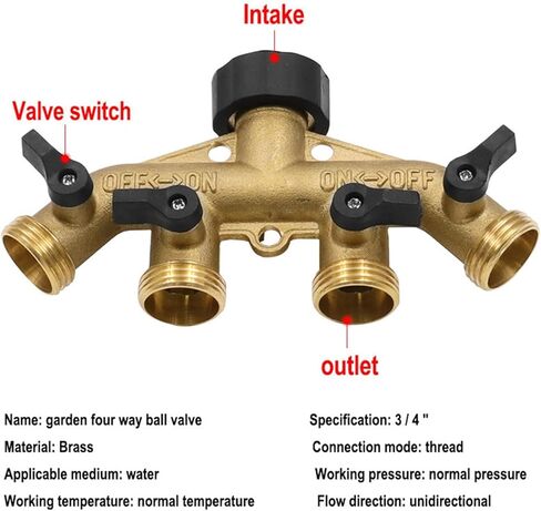 النحاس 4-Way الكرة صمام فاصل المياه حديقة سقي الري الأسرة غسيل السيارات كلبشة خرطوم الموزع in Kuwait