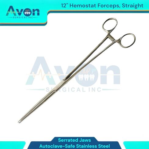 ملقط مرقأة الفاصوليا المستقيمة مقاس 30.48 سم، مشابك طويلة للقفل - من الفولاذ المقاوم للصدأ مسنن بالكامل، للممرضات، وصيد الأسماك - قطعة واحدة لكل واحدة in Kuwait