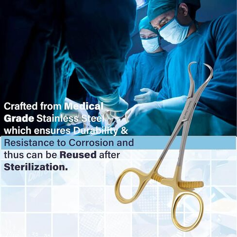 A2Z Scilab Premium Quality Bone Reduction Bone Holding Orthopedic Forceps 5.5" Curved Pointed Tips & Long Ratchet - Surgical Instruments - Made of Stainless Steel - Comes with Non Slip Gold Handle in Saudi Arabia