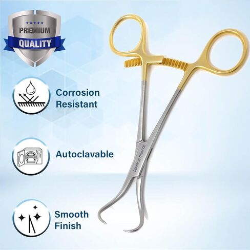 A2Z Scilab Premium Quality Bone Reduction Bone Holding Orthopedic Forceps 5.5" Curved Pointed Tips & Long Ratchet - Surgical Instruments - Made of Stainless Steel - Comes with Non Slip Gold Handle in Saudi Arabia